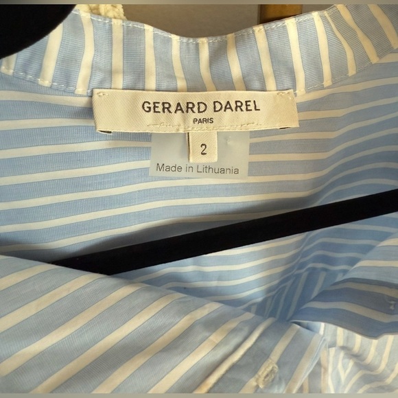 GERARD DAREL Cotton Calicia Striped Button Up Blue Blouse Preppy Old Money Sz M - Picture 6 of 8
